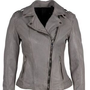 Narin RF Leather Jacket, Light Grey